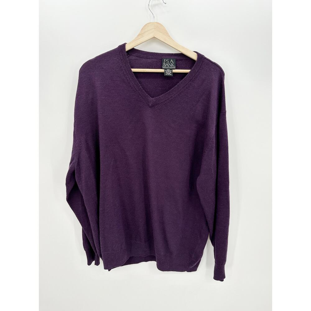 Jos A Bank Sweater Men XXL Purple Merino Wool Blend V Neck Regular Fit Pullover